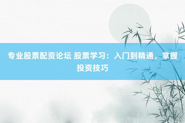 专业股票配资论坛 股票学习：入门到精通，掌握投资技巧