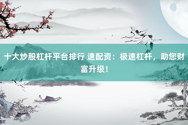 十大炒股杠杆平台排行 速配资：极速杠杆，助您财富升级！