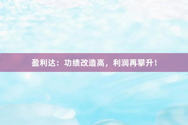 盈利达：功绩改造高，利润再攀升！